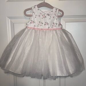 Floral Embroidered White Dress with Pink Accents